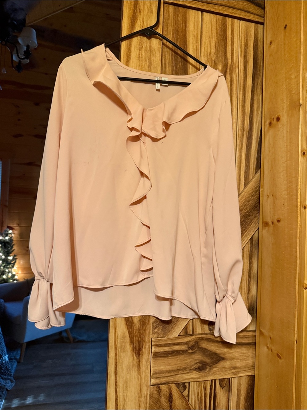 Cato Light Pink Ruffle Front Long Sleeve Blouse